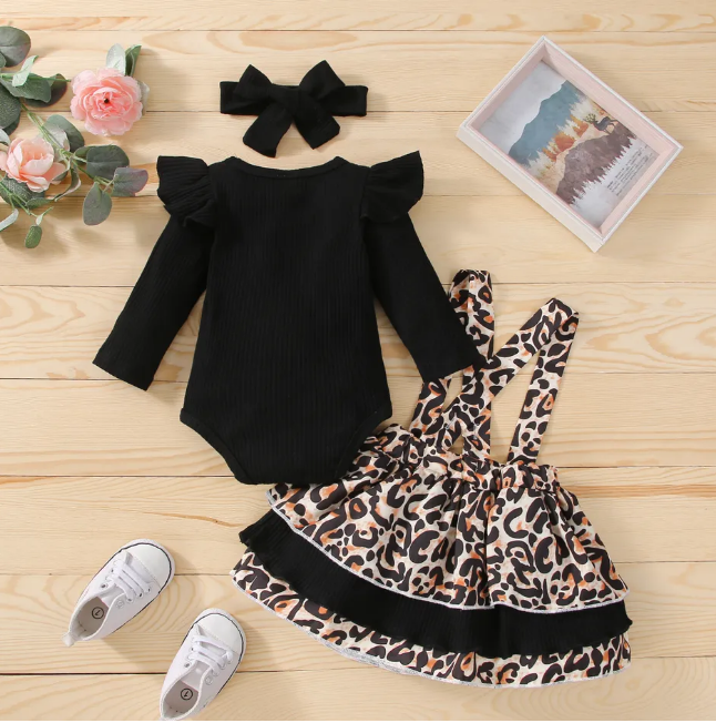 Black Top Leopard Overall with Non Elastic Headstrip