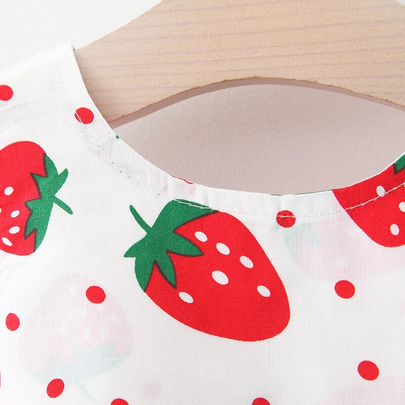 Strawberry Print Bowknot Decor Sleeveless with Hat
